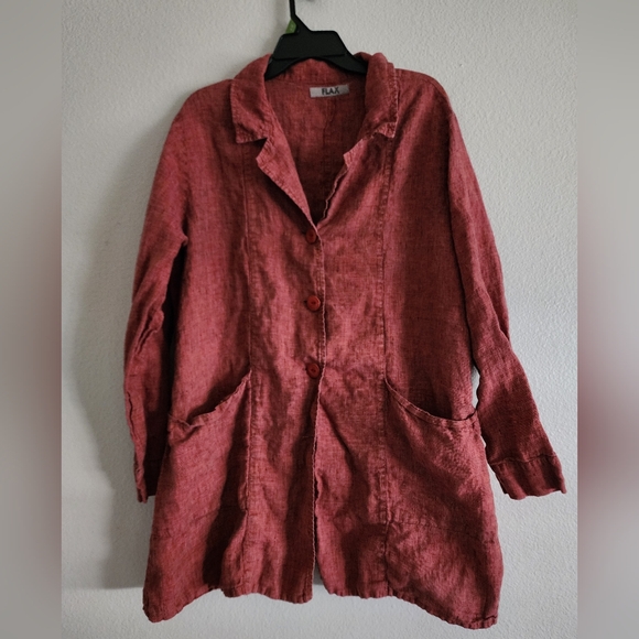 Flax Jackets & Blazers - FLAX 100% Linen Button Up Jacket Blazer Brick Red Button Needs To Be Sewn On